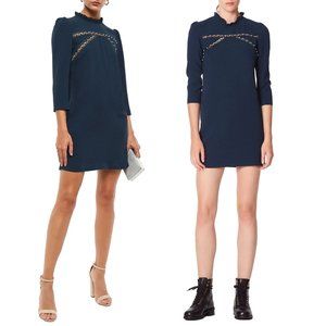 NEW SANDRO  Paris embellished Cloqué Mini Dress In Storm Blue, US 4
